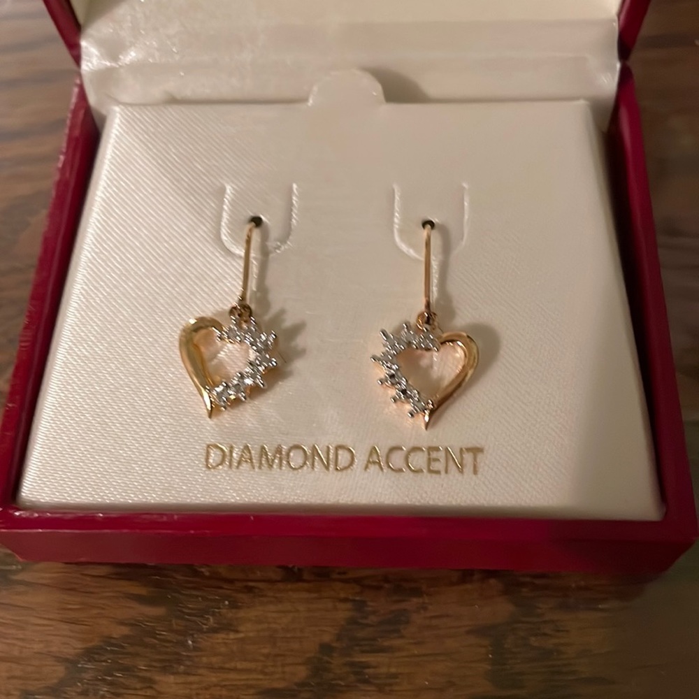18KT gold over heart dangle earrings